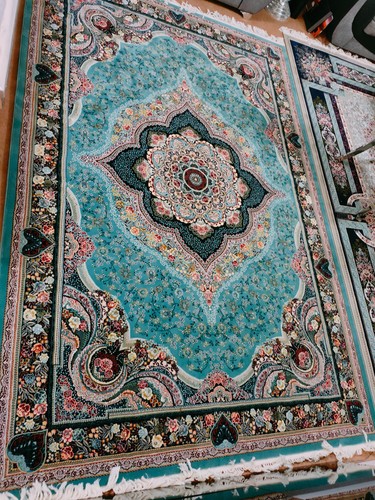 Blue teal carpet hand - carpet,, knotted