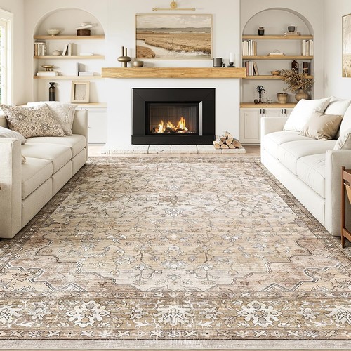 Large vintage beige rug - vintage,