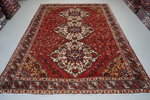 Handmade oriental wool rug - wool, red